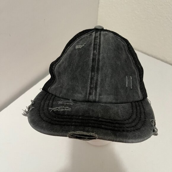 CC Exclusives Ponytail Hat Womens Baseball Cap Black Distressed Strapback Mesh - Picture 3 of 10